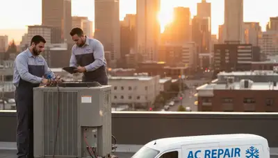 Professional AC repair technician servicing air conditioner unit in Portland, OR
