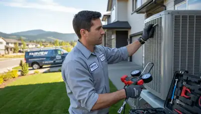 Professional AC repair technician servicing air conditioner in Portland, OR