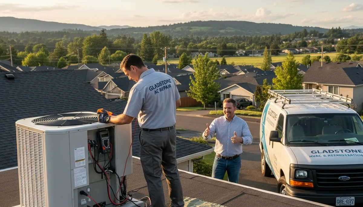 HVAC technician performing professional AC repair service in Portland, OR home