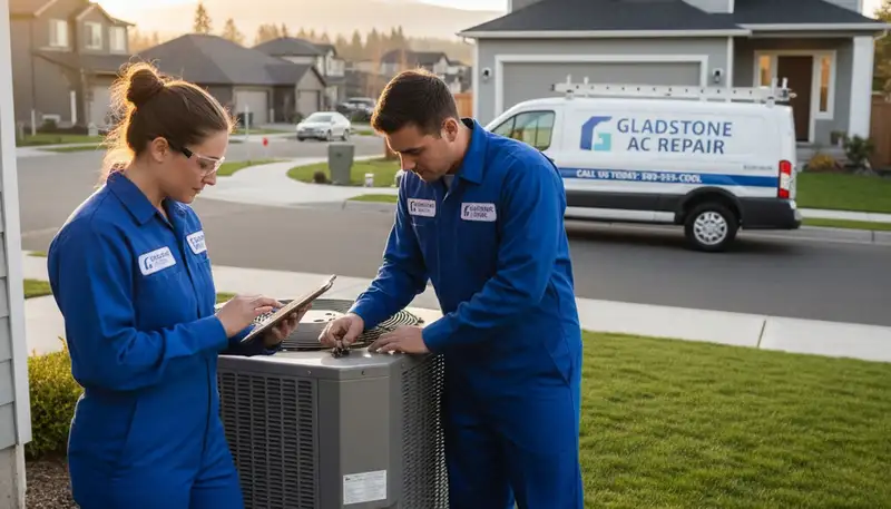 Professional AC repair technician servicing unit in Portland OR home