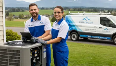 Professional AC repair technician servicing air conditioner unit in Portland, OR