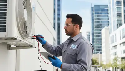 Technician repairing residential air conditioner in Portland, OR for Five Star Cooling service