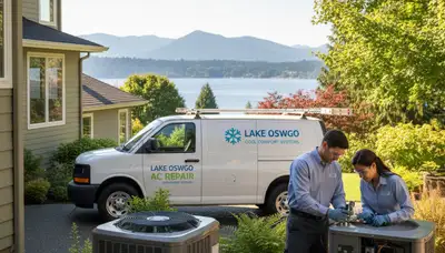 Professional AC repair technician servicing air conditioner unit in Portland, OR