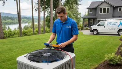 HVAC technician performing residential AC repair service in Portland OR