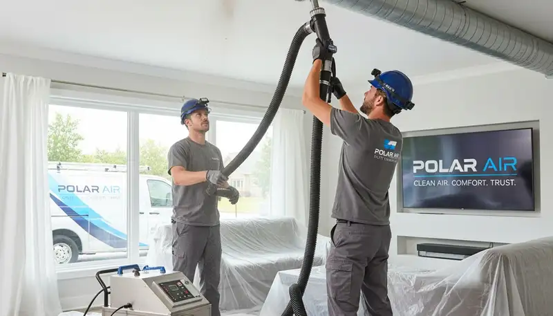 Technician cleaning air ducts for HVAC system in Portland, OR home | Five Star Cooling