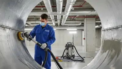 Technician cleaning air ducts in Portland OR home for HVAC maintenance by Five Star Cooling