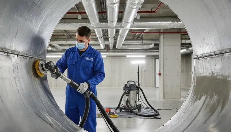 Technician cleaning air ducts in Portland OR home for HVAC maintenance by Five Star Cooling