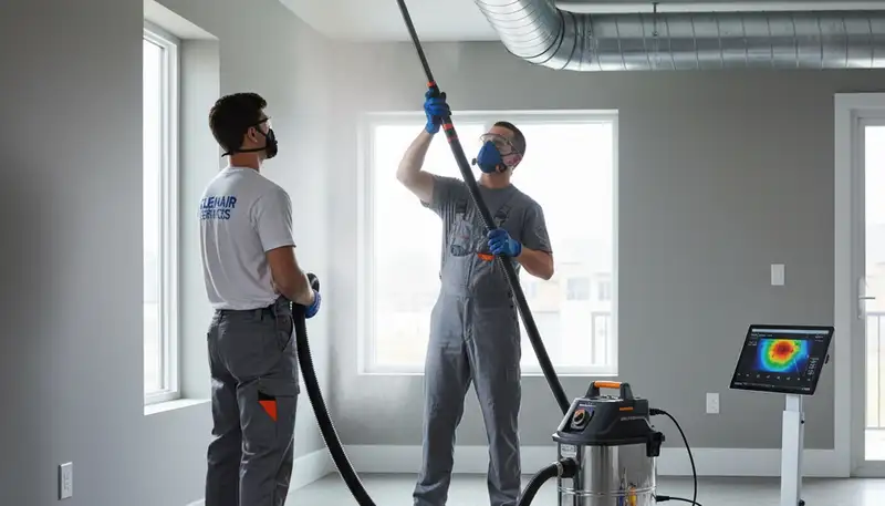 Technician cleaning residential air ducts in Portland OR for professional HVAC and AC system maintenance