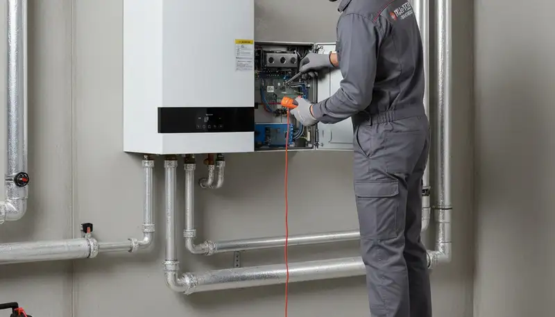 Technician performing boiler repair service in Portland, OR for Five Star Cooling