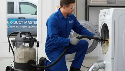 Technician performing professional dryer vent cleaning in Portland, OR for Five Star Cooling