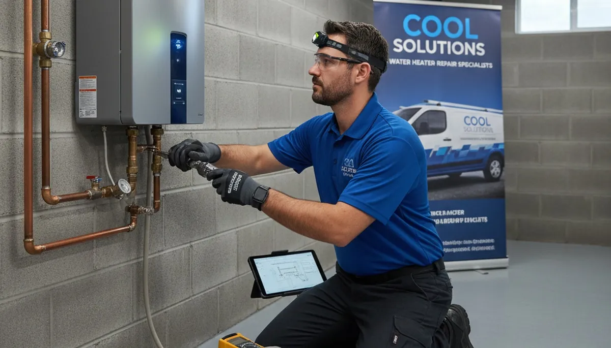 Technician repairing residential water heater in Portland, OR for Five Star Cooling service