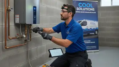 Technician repairing residential water heater in Portland, OR for Five Star Cooling service