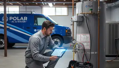 Technician repairing residential water heater in Portland, OR for Five Star Cooling service