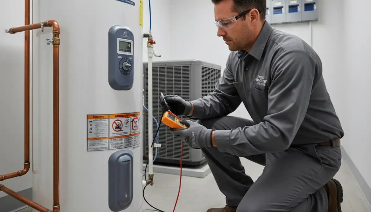 Technician performing water heater repair in Portland, OR for residential HVAC service